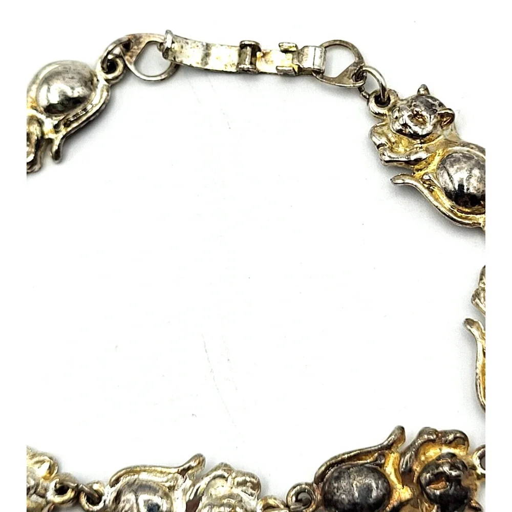 Vintage SJ Silvertone Cat Link Bracelet 8